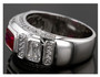 side view of lab ruby and white zircon gents band ring in rhodium over sterling silver