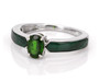 front view of chrome diopside and malachite inlay ring in rhodium over sterling silver