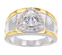 lab white sapphire gents two-tone band ring in 18k yellow gold and rhodium over sterling silver