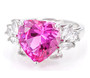 front view of heart lab pink and white sapphire ring in rhodium over sterling silver