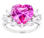 heart lab pink and white sapphire ring in rhodium over sterling silver