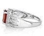side view of red labradorite and zircon ring halo ring in rhodium over sterling silver