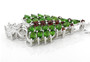 side view of christmas tree pendant necklace with chrome diopside garnet and white topaz in rhodium over sterling silver