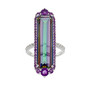 mystic quartz amethyst and topaz elongated statement ring in rhodium over sterling silver