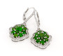 side view of chrome diopside and zircon halo leverback earrings in rhodium over sterling silver