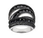 black spinel wide band ring in black and white rhodium over sterling silver