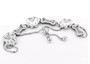 back view of black spinel and zircon puppy paw print and dog bone bolo bracelet in black and white rhodium over sterling silver
