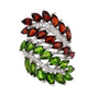 front view of garnet chrome diopside and zircon crossover cluster ring in rhodium over sterling silver