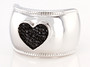 front view of black spinel heart wide band ring in black and white rhodium over sterling silver