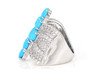 side view of turquoise and white zircon cluster ring in rhodium over sterling silver