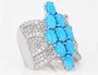 front view of turquoise and white zircon cluster ring in rhodium over sterling silver