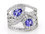 front view of tanzanite and white zircon ring in rhodium over sterling silver