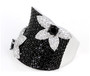 front view of black spinel and zircon flower cluster ring in black and white rhodium over sterling silver