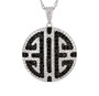 black spinel and white zircon prosperity symbol pendant necklace in black and white rhodium over sterling silver
