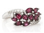 side view of rhodolite garnet and white zircon ring in rhodium over sterling silver