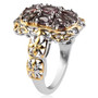 side view of color change garnet and zircon cluster two-tone yellow gold and rhodium over sterling silver ring