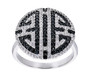 black spinel and white zircon prosperity symbol cluster ring in black and white rhodium over sterling silver