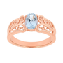 oval aquamarine solitaire ring in 18k rose gold over sterling silver romantic swirl design pale blue gemstone ring