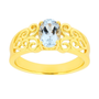 oval aquamarine solitaire ring in 18k yellow gold over sterling silver filigree swirl band blue gemstone ring