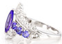 side view of marquise tanzanite and zircon ring in rhodium over sterling silver