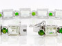clasp detail of prasiolite and chrome diopside tennis bracelet in rhodium over sterling silver