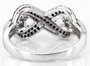 back view of black spinel and white zircon infinity ring in black and white rhodium over sterling silver