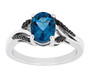 london blue topaz and blue diamond ring in black and white rhodium over sterling silver