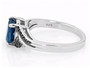 side view of london blue topaz and blue diamond ring in black and white rhodium over sterling silver