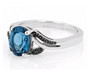 front view of london blue topaz and blue diamond ring in black and white rhodium over sterling silver
