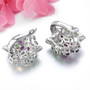 back view of rhodolite garnet opal and chrome diopside floral cluster earrings in rhodium over sterling silver