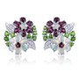 rhodolite garnet opal and chrome diopside floral cluster earrings in rhodium over sterling silver