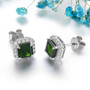 side view of chrome diopside and white zircon halo stud earrings in rhodium over sterling silver