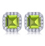 chrome diopside and white zircon halo stud earrings in rhodium over sterling silver