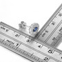 blue sapphire and white zircon halo stud earrings in rhodium over sterling silver shown for size comparison
