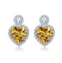 blue topaz and white zircon heart stud earrings in rhodium over sterling silver