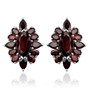 black garnet halo earrings in rhodium over sterling silver