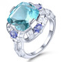 sky blue topaz tanzanite and white zircon statement ring in rhodium over sterling silver