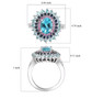 blue apatite multi color sapphire and zircon halo ring in rhodium over sterling silver shown for size comparison