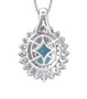 back view of blue apatite multi color sapphire and zircon halo pendant necklace in rhodium over sterling silver