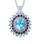 blue apatite multi color sapphire and zircon halo pendant necklace in rhodium over sterling silver