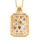 back view of aquamarine morganite tanzanite and zircon cluster pendant necklace in 18k yellow gold over sterling silver