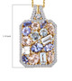 aquamarine morganite tanzanite and zircon cluster pendant necklace in 18k yellow gold over sterling silver shown for size comparison