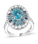 blue apatite iolite and moissanite cluster ring in rhodium over sterling silver