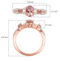 pink tourmaline and moissanite ring in 18k rose gold and rhodium over sterling silver shown for size comparison