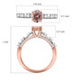 morganite and moissanite ring in rhodium and 18k rose gold over sterling silver shown for size comparison