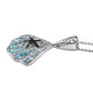 side view of blue apatite black spinel seashell starfish pendant necklace in rhodium over sterling silver