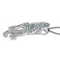 side view of blue apatite black spinel octopus pendant necklace in rhodium over sterling silver