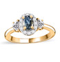 aquamarine and white zircon halo ring in 18k yellow gold over sterling silver