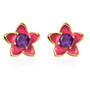 amethyst and pink enamel flower earrings in 18k yellow gold over sterling silver