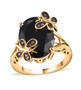 black spinel and champagne diamond butterfly ring in 18k yellow gold over sterling silver